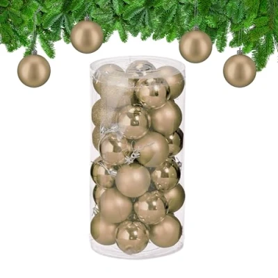 Image of Christmas Bauble Set of 30, Glittery, Matt &amp; Shiny Ornaments, Plastic Xmas Tree Balls, HxD: 7 x 6 cm, Relaxdays