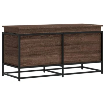 Image of vidaXL Storage Box With Lid Brown Oak Engineered Wood Blanket Chest, Toy Coffee Table Metal Industrial Frame 100 x 40 51.5 cm