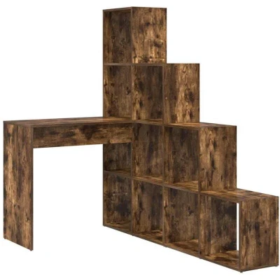 Image of vidaXL Corner Desk with Shelf Storage Smoked oak 101.5 x 149.5 cm