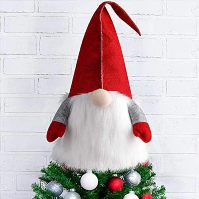 Image of D FantiX Gnome Christmas Tree Topper, 25 Inch Large Red Hat Swedish Tomte Ornaments Santa Gnomes Plush Scandinavian Decorations Holiday Home Décor
