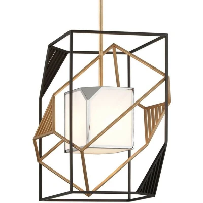 Image of Cubist 1 Light Pendant Bronze Gold Leaf And Stainless, Acrylic