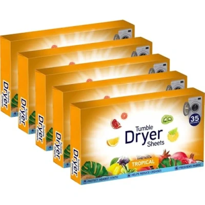 Image of ANGIX 5 x Tumble Dryer Sheets with Long Lasting Tropical Fragrance &amp; Softness for Fresh Clothes Linen (175 Big Sheets)