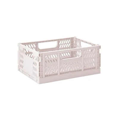 Image of 3 Sprouts Recycled Plastic Collapsible Crate Stackable Foldable Storage Box for Easy Organizing, Durable Folding Home or Office Use Medium Pink