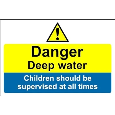 Image of Danger deep water children should be supervised at all times sign 3mm Aluminium 300mm x 200mm Case (Pack of 2)
