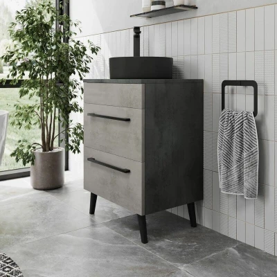 Image of Vitusso Idro Grey Freestanding Countertop Vanity Unit with Lyon Black Basin 550mm