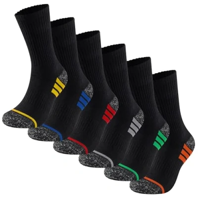 Image of The Essentials Wardrobe Mens 6 Pack Work Socks Black Three Stripes UK 11/EU 39 45