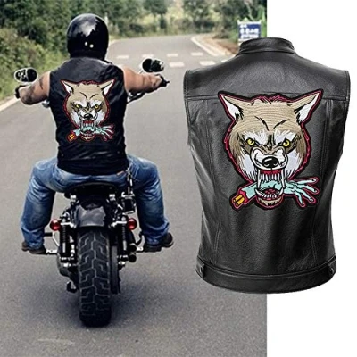 Image of 12.4&#039;&#039; Wolf Patch Large Motorcycle Backpack Patches Punk Rocker Rider Biker Back Jacket Applique Iron on/Sew On Embroidered for Jackets (Wolf)