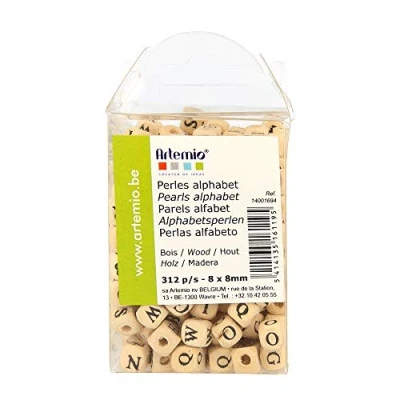 Image of Artemio 8 x mm Alphabet Wooden Square Beads, Set of 312, Beige