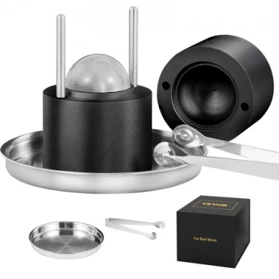 Image of VEVOR Ice Ball Press, 2.4&quot; Maker, Aircraft Al Alloy Press Kit for 60mm Sphere, with Tong and Drip Tray, Whiskey, Cocktail, Bourbon, Scot on Party &amp; Holiday, Black