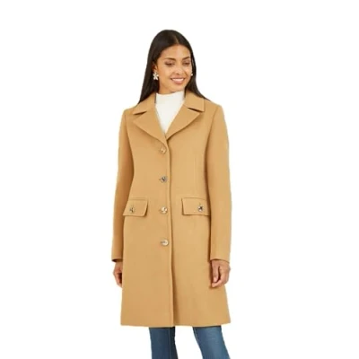 Image of Yumi Camel Military Button Through Coat 14 Brown