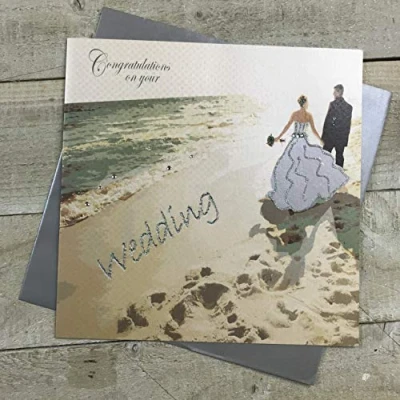 Image of white cotton cards Beach Congratulations Handmade Wedding Card, Large, XPD260D