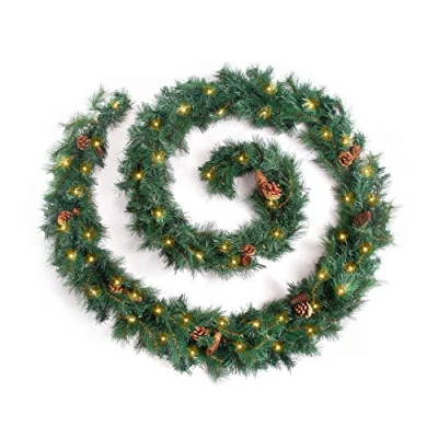 Image of Best Artificial Colorado Pine Luxury Christmas Garland with Cones Indoor Xmas &amp; 100 Warm White Battery Lights (12ft / 360cm)