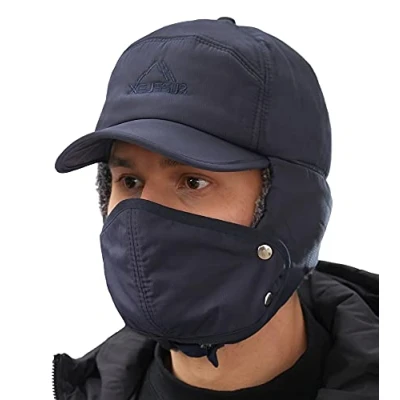 Image of iEasey Ultimate Winter Trapper Hats for Men Warm Thermal Fur Insulated Baseball Cap with Ear Flap Face Cover Windproof Snowproof Ushanka Ski Hunting Cycling Sports Trooper Hat