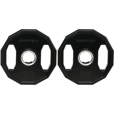 Image of SPORTNOW Olympic Weight Plates Set, Metal and Rubber Bumper Weights Discs with 2&quot;/5cm Holes, for Home Gym Lifting Strength Training, 2 x 5kg, Black