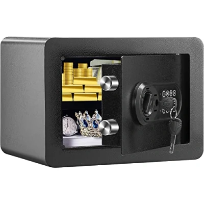 Image of VEVOR Safe, 0.5 Cubic Feet Home Steel Security Safe with Digital Keypad and 2 Keys, Wall Mounted Cabinet Protect Cash, Gold, Jewelry, Documents for Home, Hotel, 13.8 x 9.8 inches