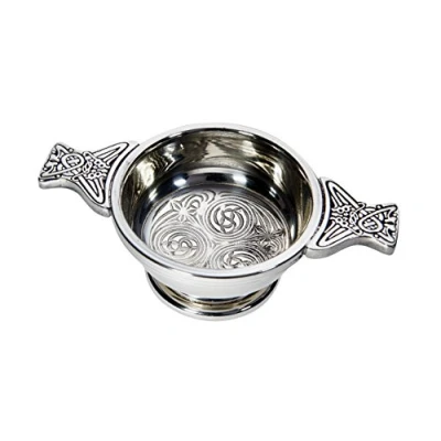 Image of Wentworth Pewter Small Kells Celtic Quaich Whisky Tasting Bowl Loving Cup Burns Night