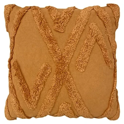 Image of furn. Kamjo Geometric Cotton Tufted Filled Cushion Ginger One Size