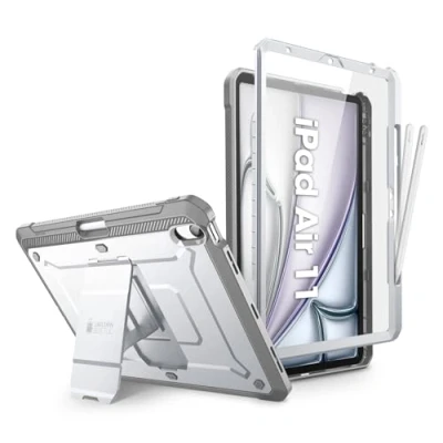 Image of SUPCASE for iPad Air 11 Inch Case 6th Generation M2 2024, [Built in Screen Protector &amp; Pencil Holder Stand] Full Body Rugged Cover 6th/5th/4th Gen (11/10.9 Inch, 2024/2022/2020), White