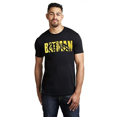 Image of DC Comics Men&#039;s Batman Text T Shirt, Black (Black Blk), L UK