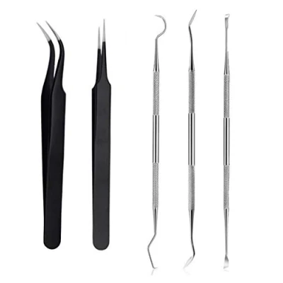 Image of 5PCS Stainless Steel Weeding Vinyl Tools Craft Cardstock Paper Crafting Kit Curved Hook Spatula Tweezers for Lettering Silhouettes Cameos Scrapbooking
