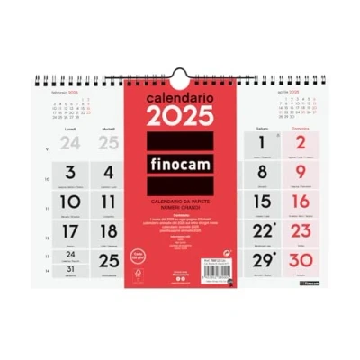 Image of Finocam Neutral Wall Calendar Large Numbers 2025 Monthly Layout January December (12 Months) Italian