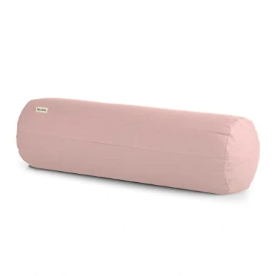 Image of Basaho Yoga Bolster Organic Cotton (OCS Certified) Buckwheat Hulls Removable Washable Cover (Pale Pink)