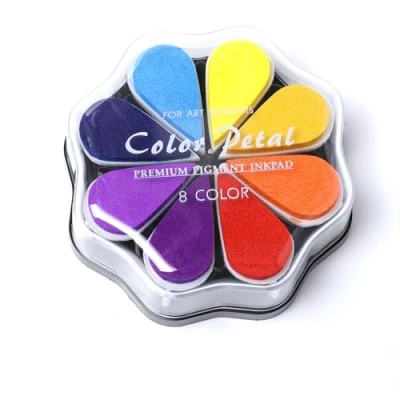 Image of Desuibao 8 Colors Petal Ink Pad for Rubber Stamps, Washable Rainbow Stamp Pad, Colored Craft Pads Stamping, Card Making, Scrapbook, Finger Print Paper Wood Fabric DIY, 1027