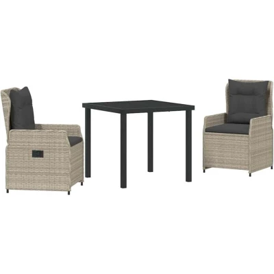 Image of vidaXL 3 Piece Garden Dining Set Light Grey Poly Rattan