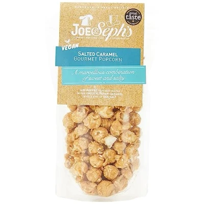 Image of Joe &amp; Seph&#039;s Vegan Salted Caramel popcorn (1x80g), gourmet popcorn, air popped chocolate snack, sweet movie night snacks, for a party,