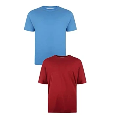 Image of KAM Big and Tall &#039;Stan&#039; Plain Crew Neck T Shirt in 2 Pack Cotton Rich Top Large Size Fit JEANBASE Blue/Wine 8XL