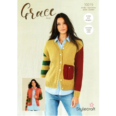 Image of Stylecraft Grace Aran Knitting Pattern 10019 Ladies Cardigan
