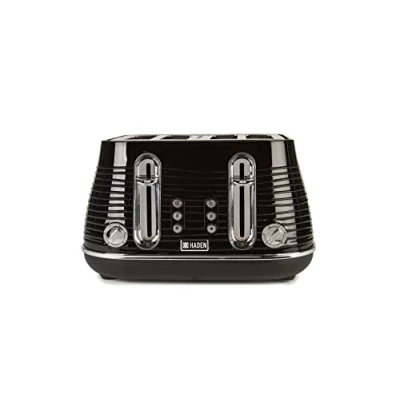 Image of Haden Devon Black Toaster 4 Slice Dual Control Browning Settings with Wide Slots Defrost, Reheat And Cancel 3000W