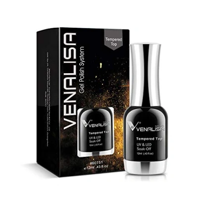 Image of VENALISA 12ML No Wipe Tempered Top Coat, Scratch Resistant Long Lasting High Gloss Soak Off Clear Gel Nail Polish Coat 0.43 OZ