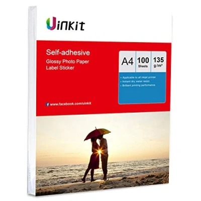 Image of A4 Self Adhesive Photo Paper High Glossy 100 Sheets 135Gsm Sticky Inkjet for Printing Only Uinkit