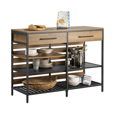 Image of Sobuy Kitchen Island Sideboard Dining Bar Table with 2 Drawers and 3 Open Shelves,FSB85 PF