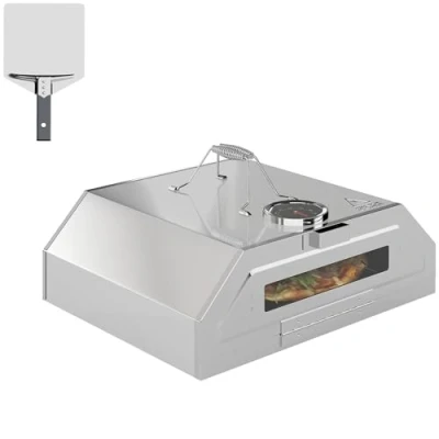 Image of Outsunny 8 in Portable Stainless Steel BBQ Grill Top Pizza Oven with Built Thermometer and Viewing Window for Gas Charcoal Grills, Includes Carry Handles, Stone Peel, Silver Tone