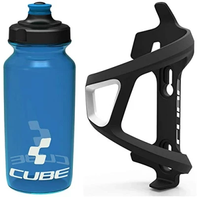 Image of Cube HPP Left Side Loading Cage Black &amp; Icon Bottle Blue, 750ml / Lightweight Bicycle Cycling Cycle Bike MTB Mountain Road Water Drink Flask Bidon Bracket Mount Holder HPA Set Accessories
