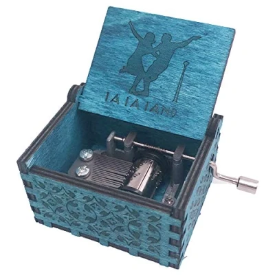 Image of Lalaland Music Box Hand Crank Musical Carved Wooden,Play The Theme Song of Lalaland,Blue