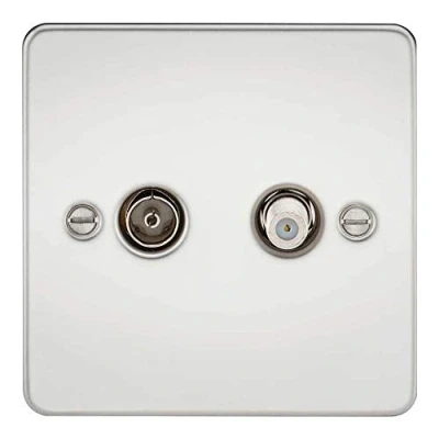 Image of KnightsBridge Flat Plate TV and SAT Outlet (isolated) Polished Chrome