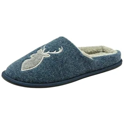 Image of DUNLOP Mens Synthetic Fur Memory Foam Padded Slip On Mule Slippers (Navy Grey, Numeric_11)