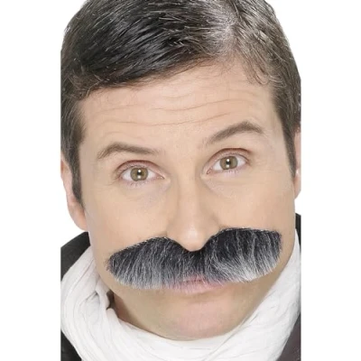 Image of Smiffys Squadron Leader Tash, Grey Self Adhesive, 1940&#039;s Wartime Fancy Dress, Halloween Dress Accessories Up Cosmetics &amp; Disguises.