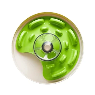 Image of PetDreamHouse Spin Interactive Dog Slow Feeder Bowl, UFO Green Design, Level = Tricky/Advanced