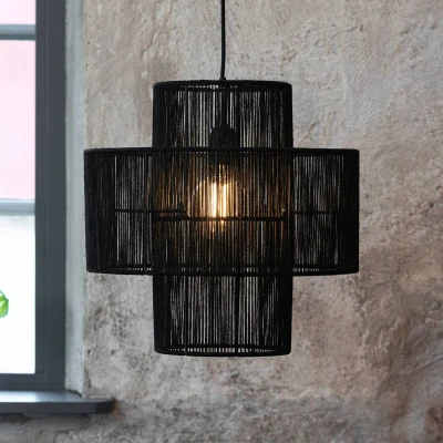 Image of Markslöjd Soga hanging light, plug, black, jute, Ø 40 cm