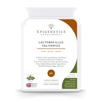 Image of Lactobacillus Salivarius 5 Billion CFU Probiotic + Jerusalem Artichoke Prebiotic (Inulin) 60 Vegan Delayed Release Capsules UK Made 2 Month Supply