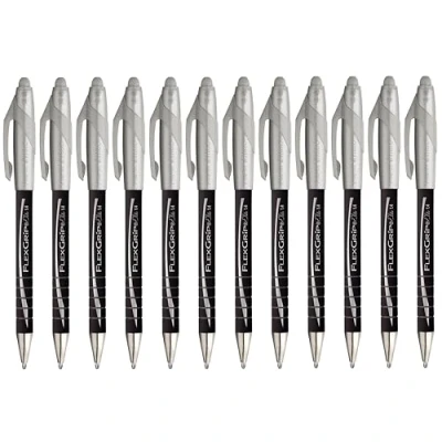 Image of Paper Mate Flexgrip Elite Retractable Ballpoint Pens Broad 1.4mm Wide Point Black Ink Pack of 12