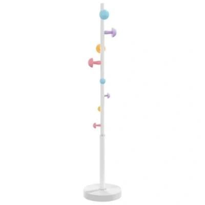 Image of vidaXL White Powder coated Iron Coat Stand Modern Freestanding Rack with Cement Base &amp; 8 Hooks for Hallways/Bedrooms