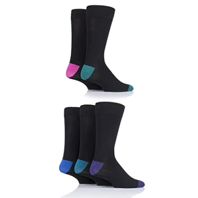 Image of 5 Pair Jewel/Black Contrast Heel and Toe Bamboo Socks Men&#039;s 7 11 Mens SOCKSHOP