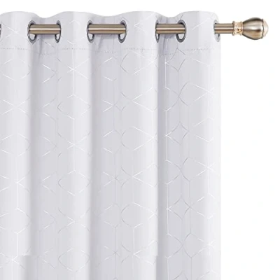 Image of Deconovo Eyelet Curtains, Room Darkening Foil Printed Diamond Thermal Insulated Curtains for Kids Bedroom, W66 x L54 Inch(Width Length), Silver Grey, One Pair