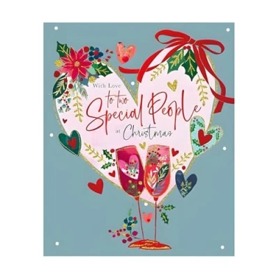 Image of Special Couple Christmas Card Two People Love Hearts and Flowers Artistic Festive Design Finishes Made in the UK Eco Friendly