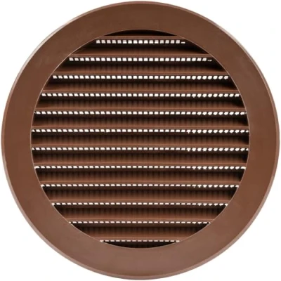 Image of Vent Systems 125 mm / 5&quot; Inch Round Soffit Cover Brown Louvered Plastic Grill Grille with Screen Mesh HVAC, Ducting, Pipe Air Supply Vents for Bathroom, Kitchen